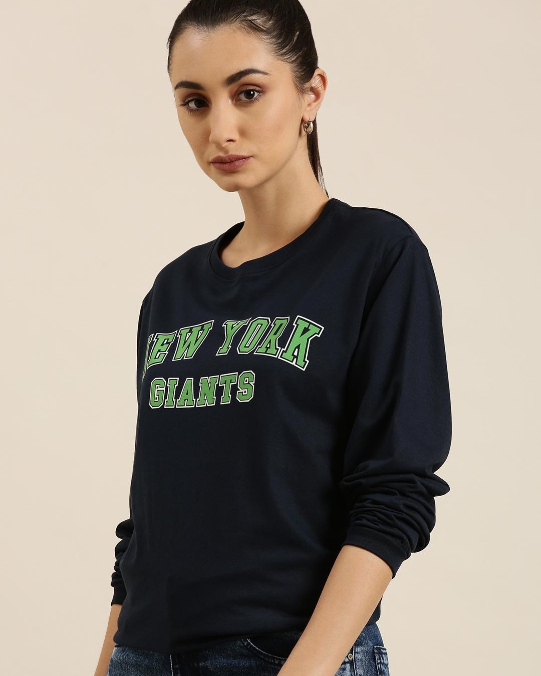 Shop Women's Blue New York Typography Oversized T-shirt-Back