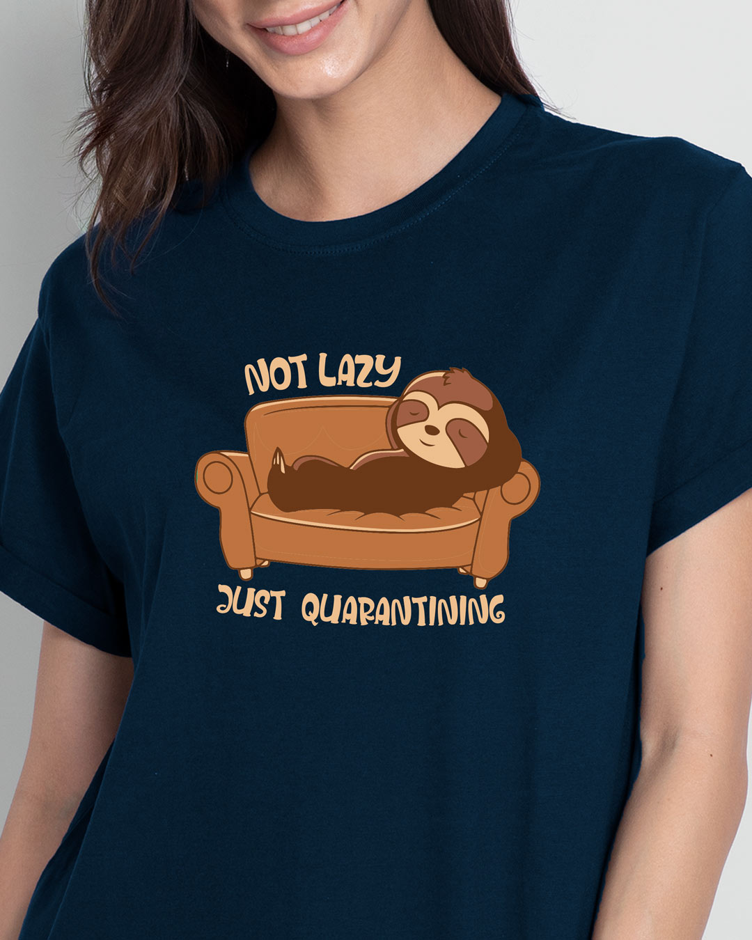 Shop Women's Blue Not Lazy Graphic Printed Boyfriend T-shirt-Back