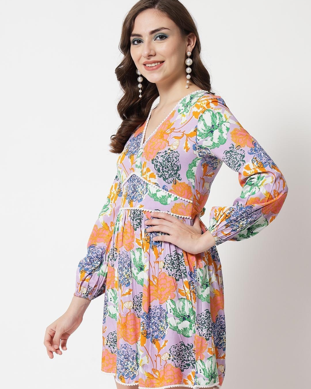 Shop Women's Blue & Orange All Over Floral Printed Dress-Back