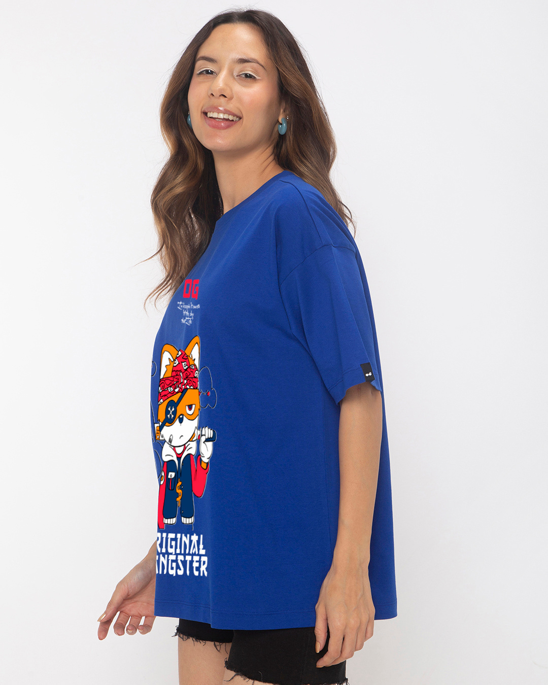 Shop Women's Blue Original Gangster Graphic Printed Oversized T-shirt-Back