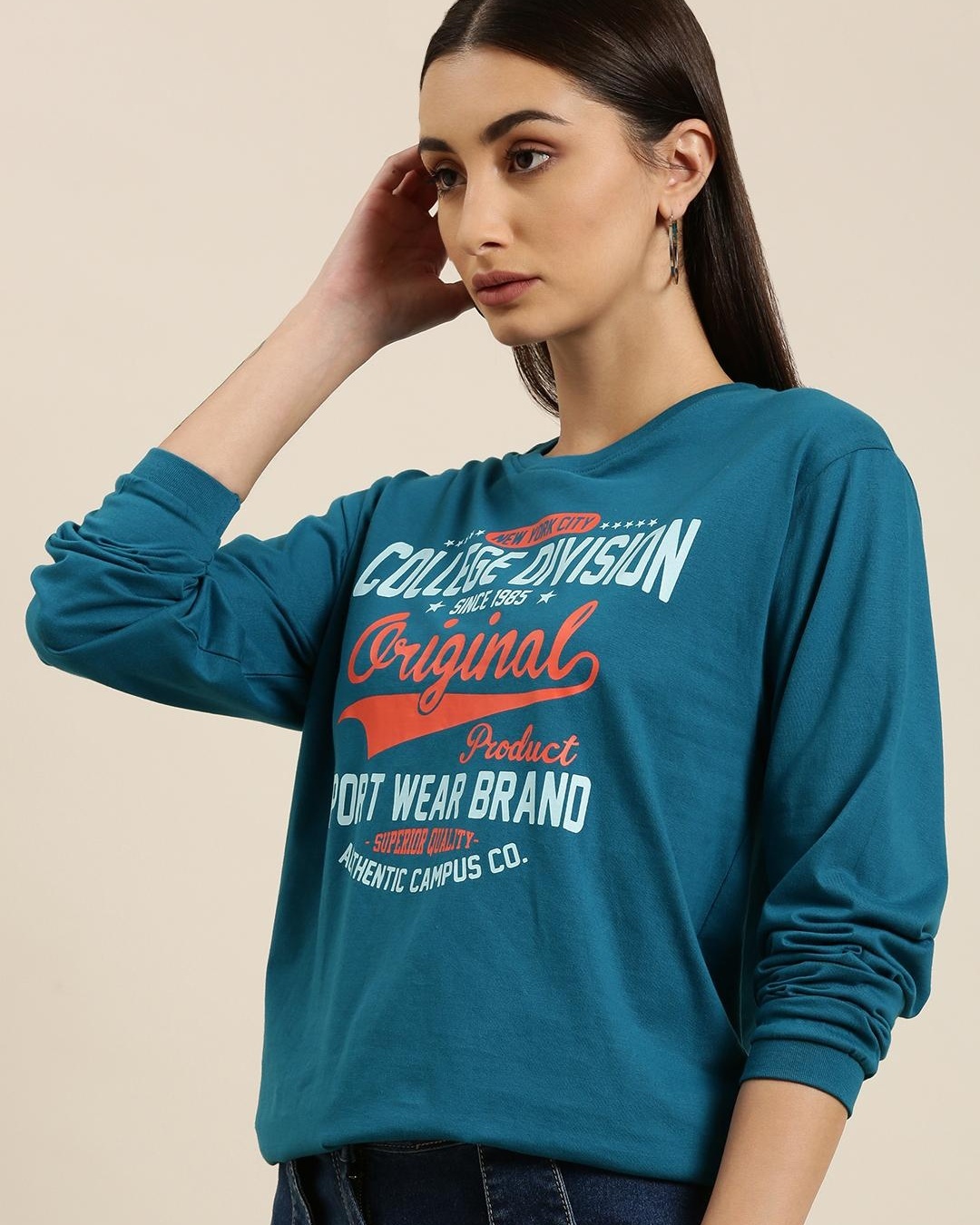 Shop Women's Blue Originals Typography Oversized T-shirt-Back