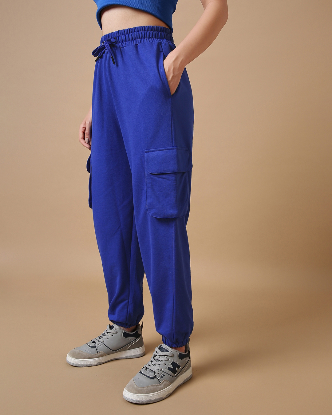 Shop Women's Blue Oversized Cargo Joggers-Back
