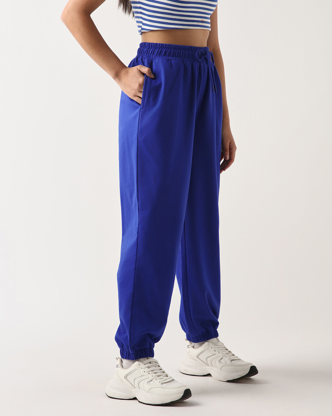 Shop Women's Blue Oversized Joggers-Back