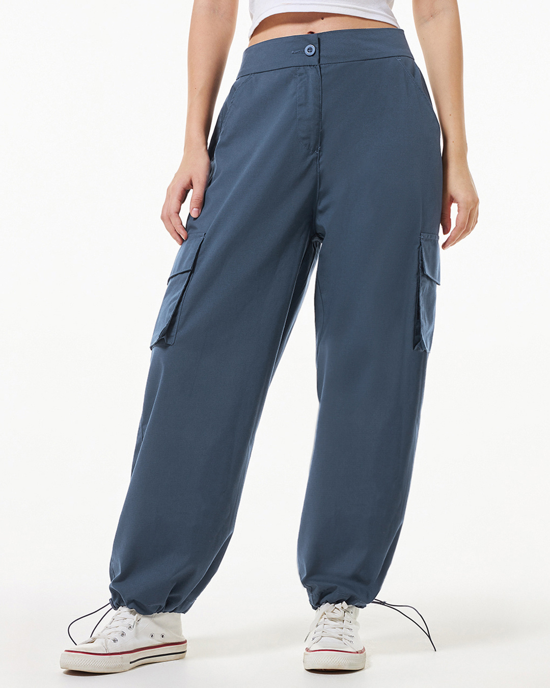 Shop Women's Blue Oversized Cargo Parachute Pants-Back