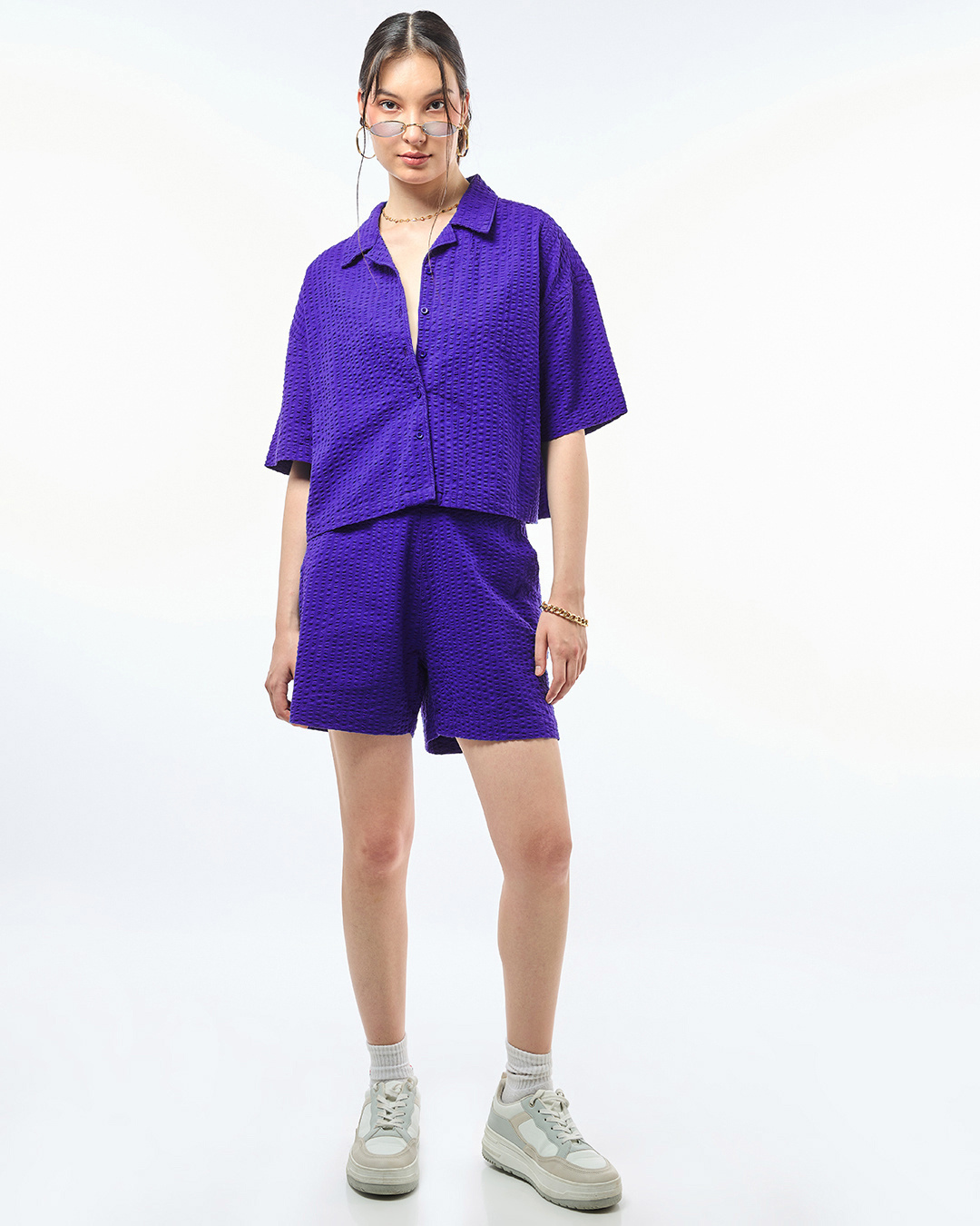 Shop Women's Blue Oversized Co-ordinates-Back