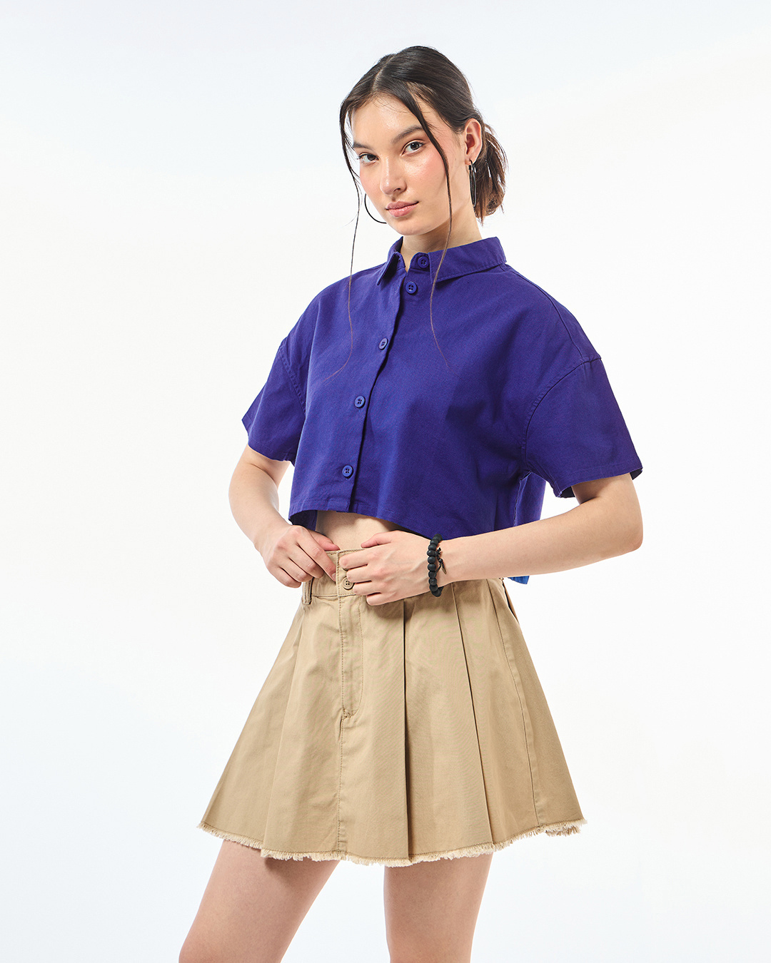 Shop Women's Blue Oversized Crop Shirt-Back