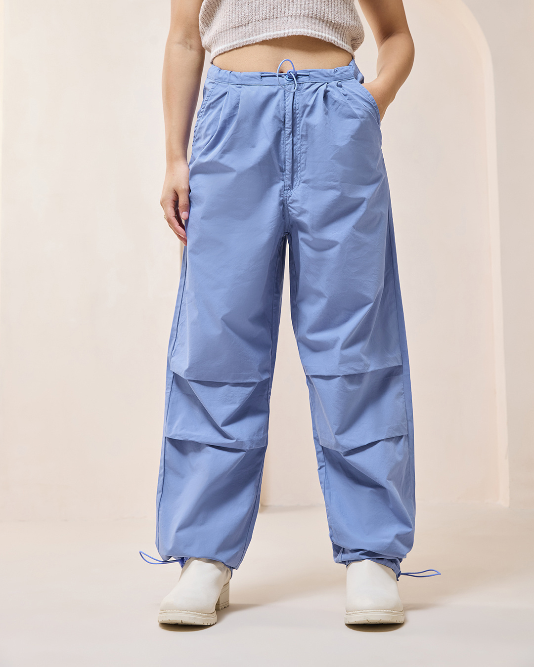 Shop Women's Blue Oversized Parachute Pants-Back