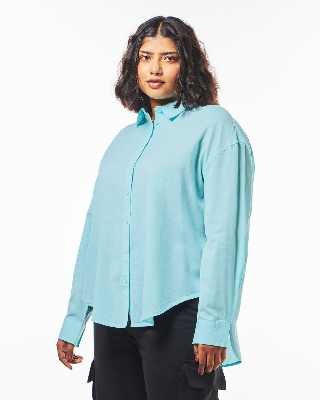 Shop Women's Blue Oversized Plus Size Shirt-Back