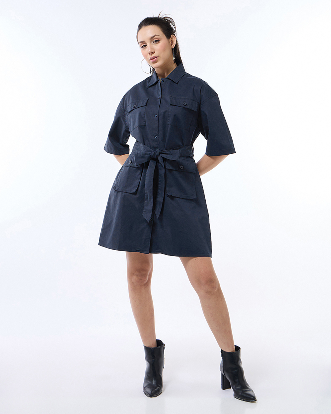 Shop Women's Blue Oversized Shirt Dress-Back