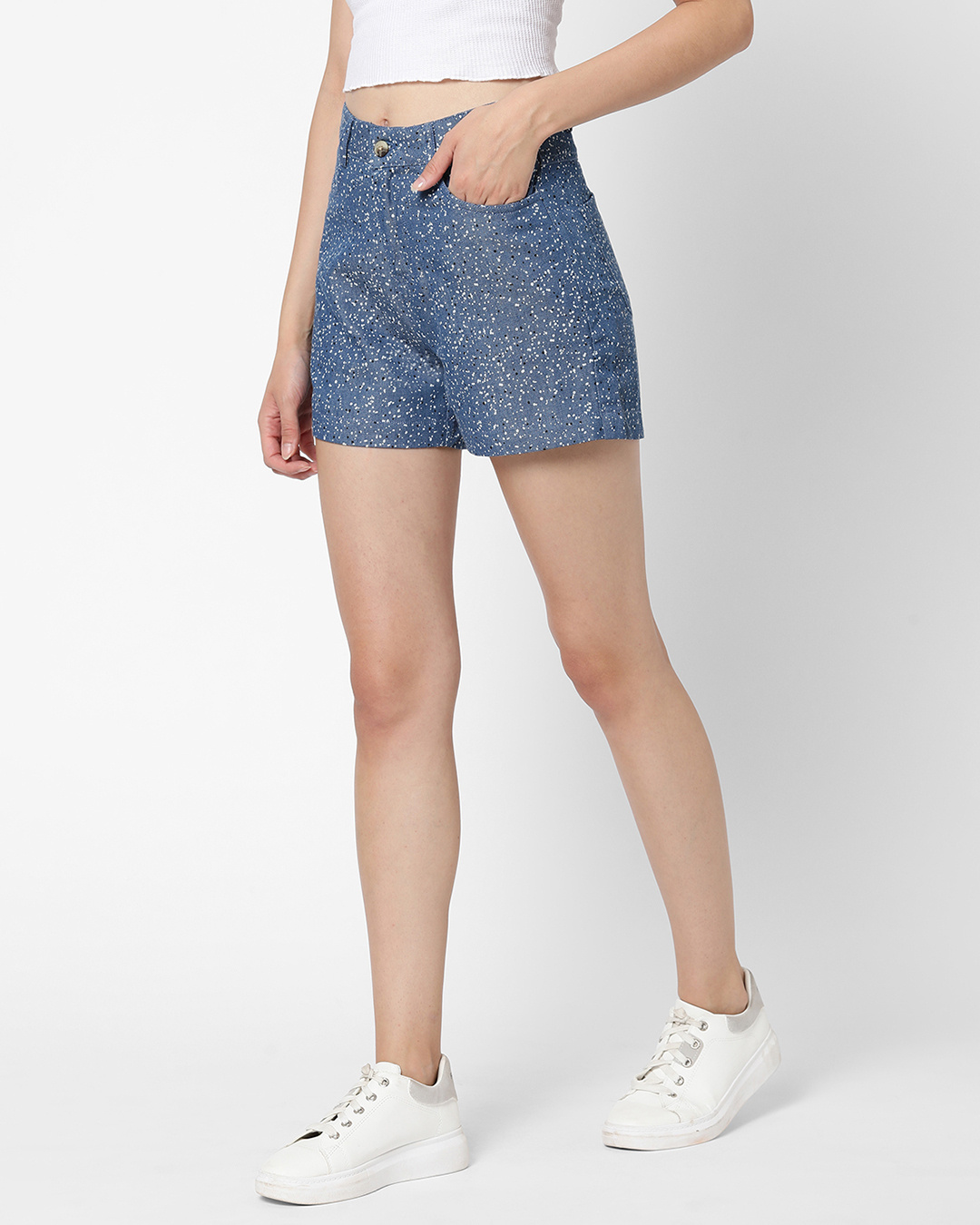 Shop Women's Blue Paint Splash Printed Shorts-Back