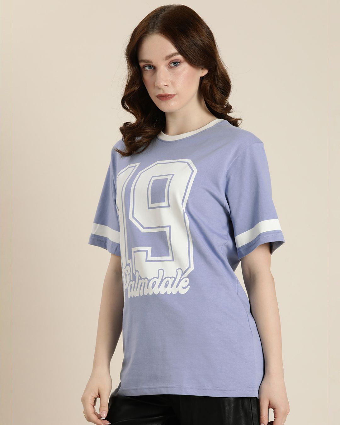 Shop Women's Blue Palmdale Typography Oversized T-shirt-Back