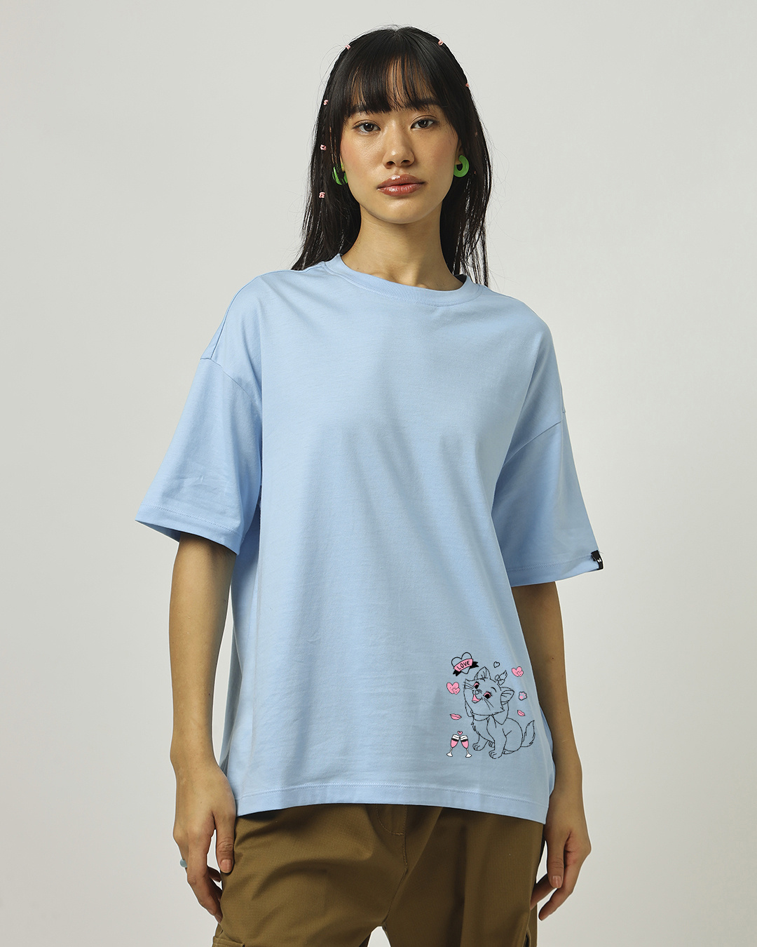 Shop Women's Blue Pawsome Graphic Printed Oversized T-shirt-Back