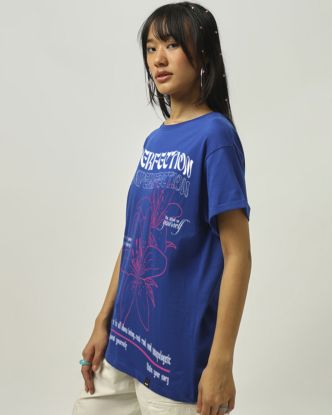 Shop Women's Blue Perfection Imperfection Graphic Printed Boyfriend T-shirt-Back