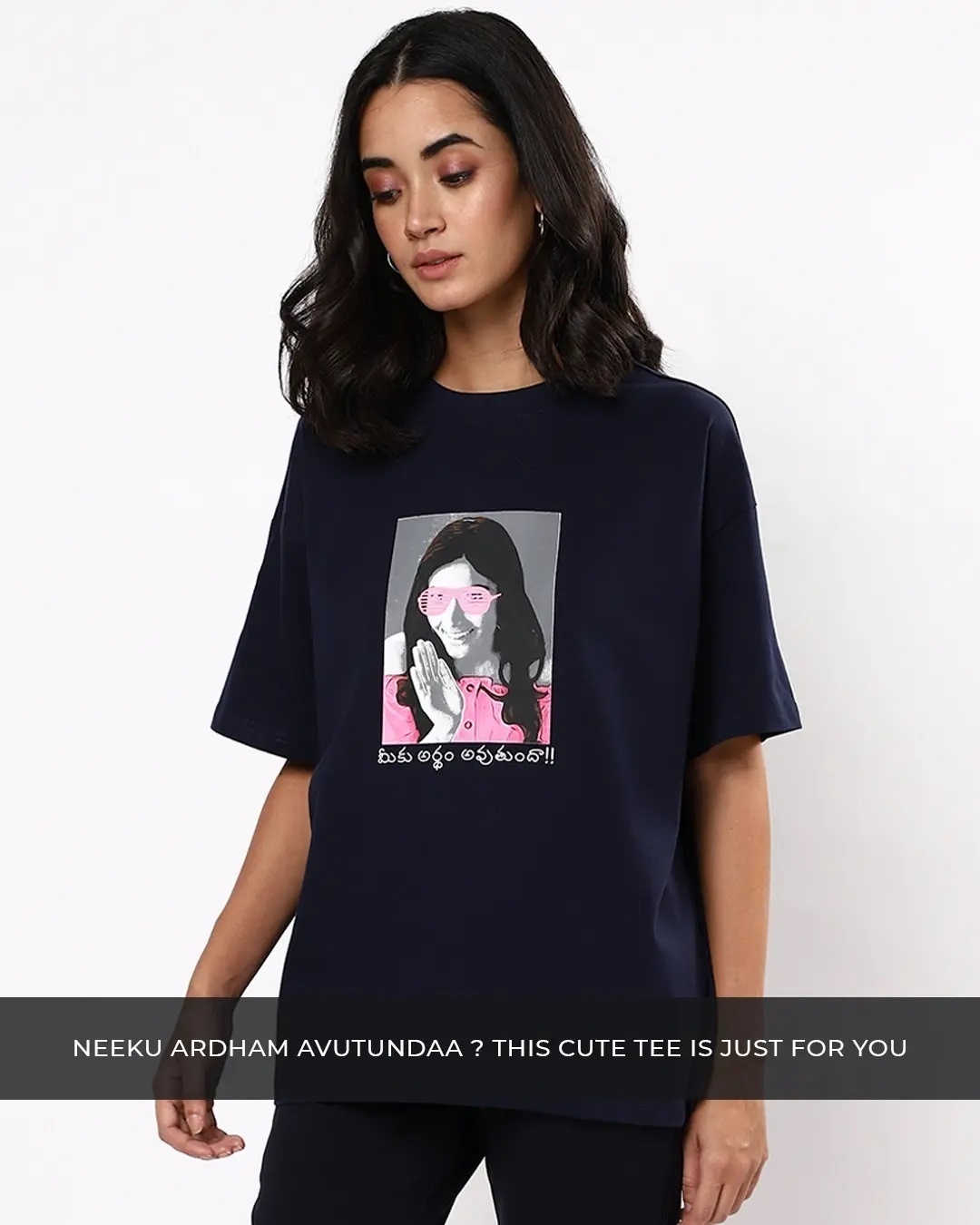 Shop Women's Blue Photo Graphic Printed Oversized T-shirt-Back