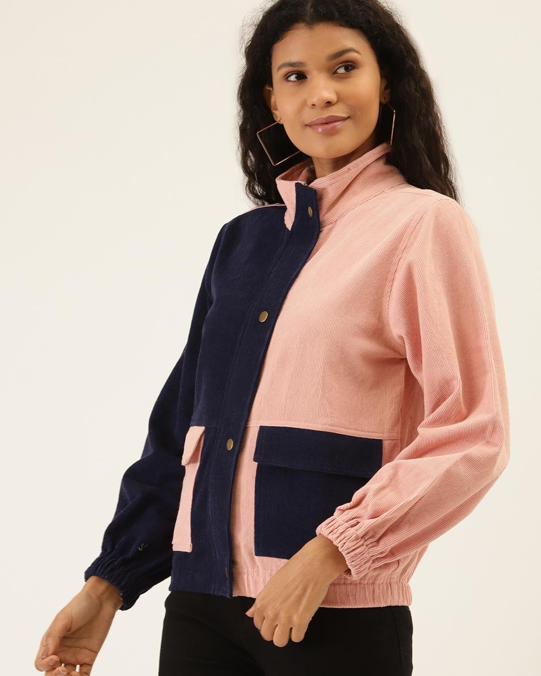 Shop Women's Blue & Pink Color Block Jacket-Back