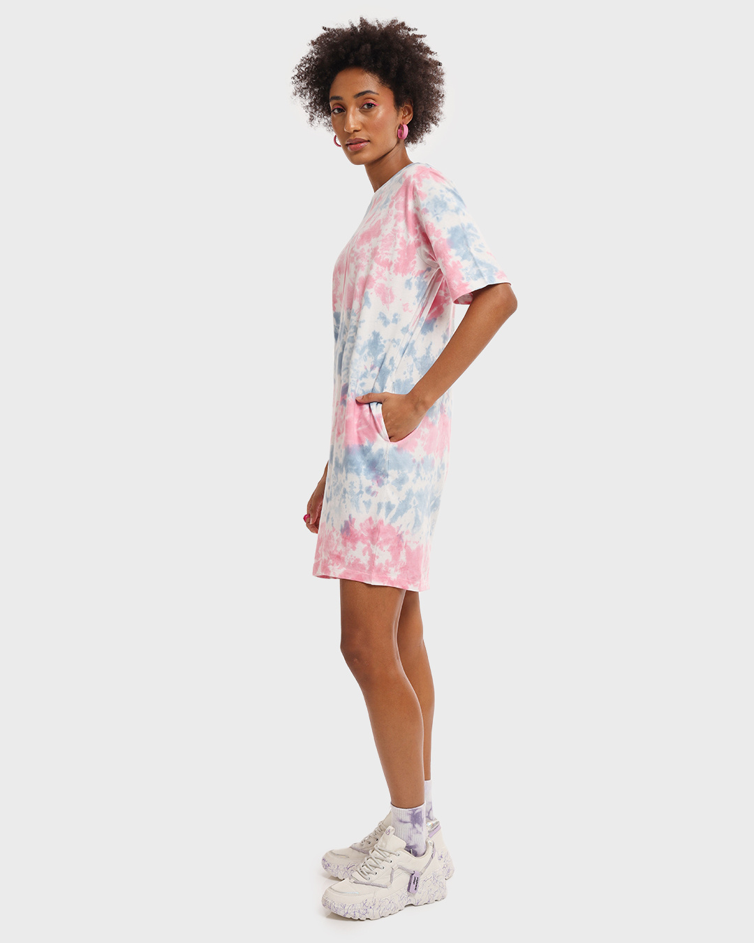 Shop Women's Blue & Pink Tie & Dye Oversized Dress-Back