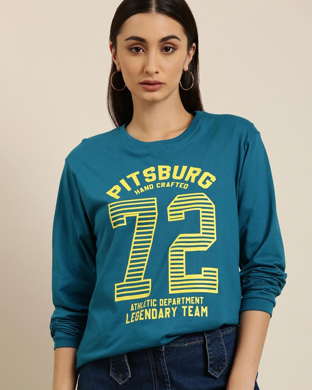 Shop Women's Blue Pitsburg Typography Oversized T-shirt-Back