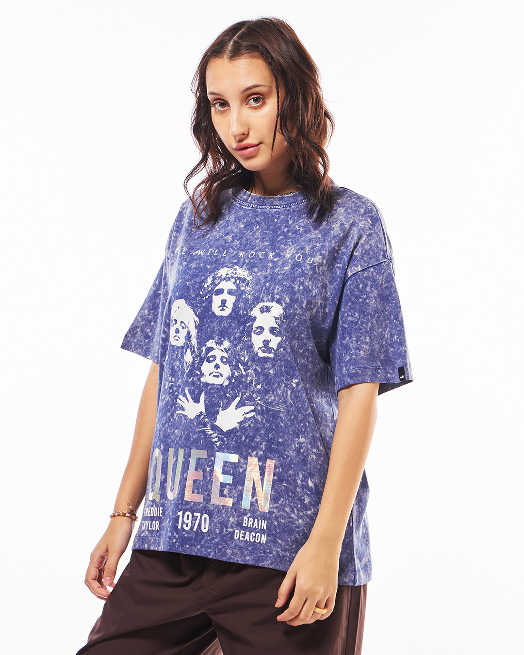 Shop Women's Blue Queen Graphic Printed Oversized Acid Wash T-shirt-Back