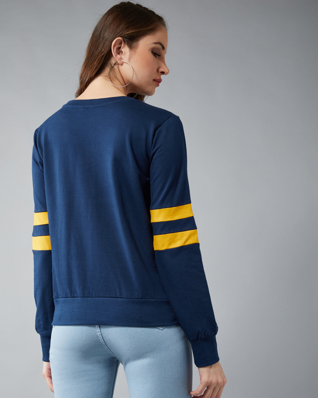 Shop Women's Blue Relaxed Fit East SideStriped Sleeve Sweatshirt-Back