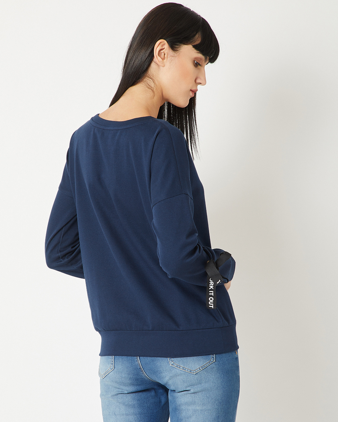 Shop Women's Blue Relaxed Fit Hug More Love More Twill Sleeve Sweatshirt-Back