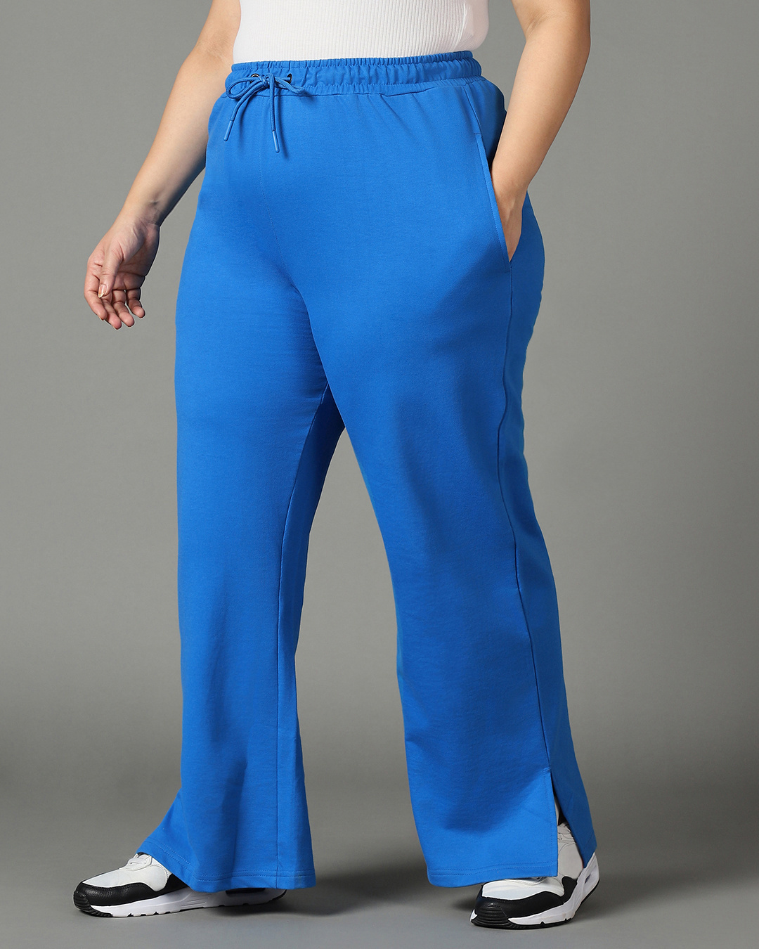 Shop Women's Blue Plus Size Flared Trousers-Back