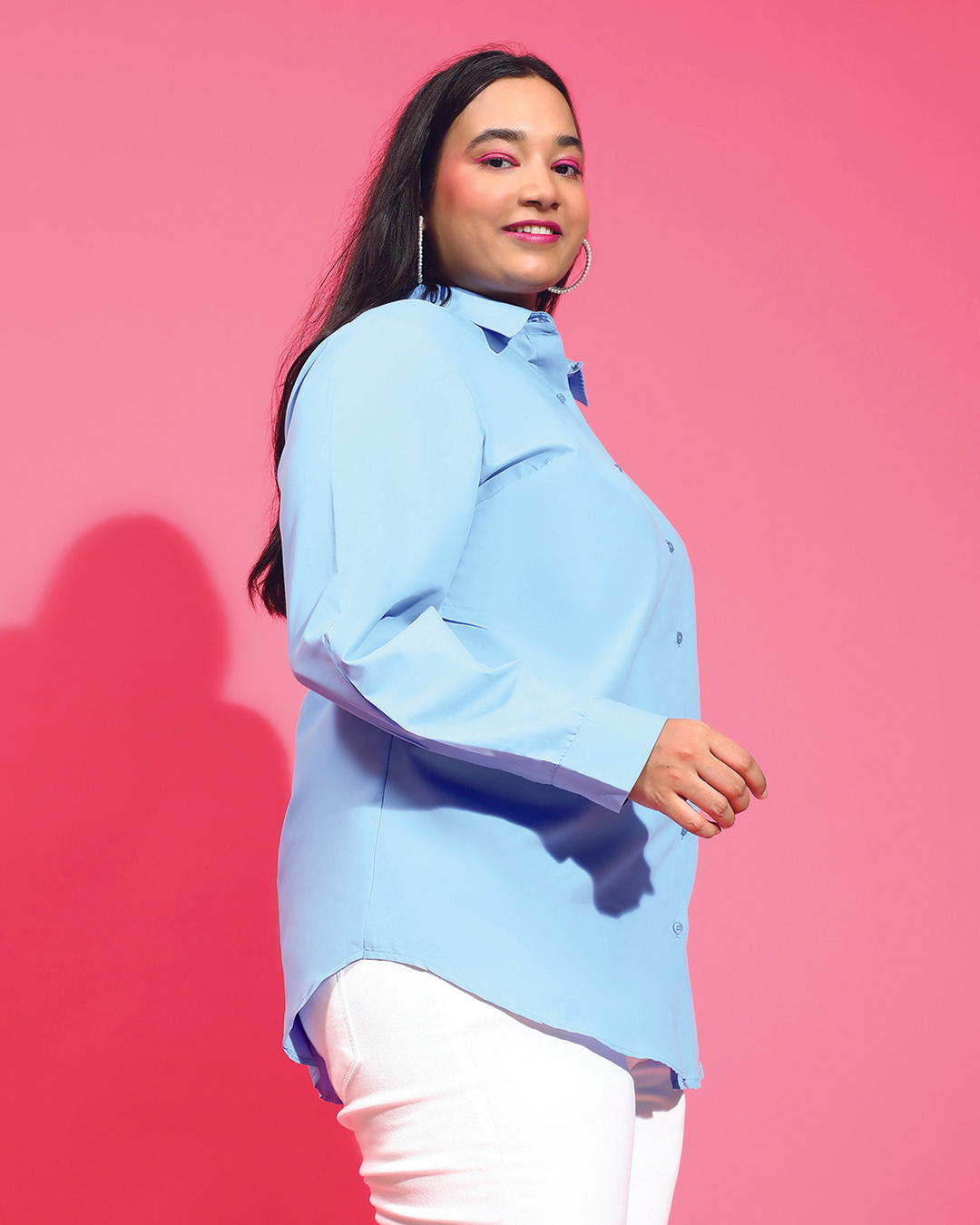 Shop Women's Blue Relaxed Fit Plus Size Shirt-Back