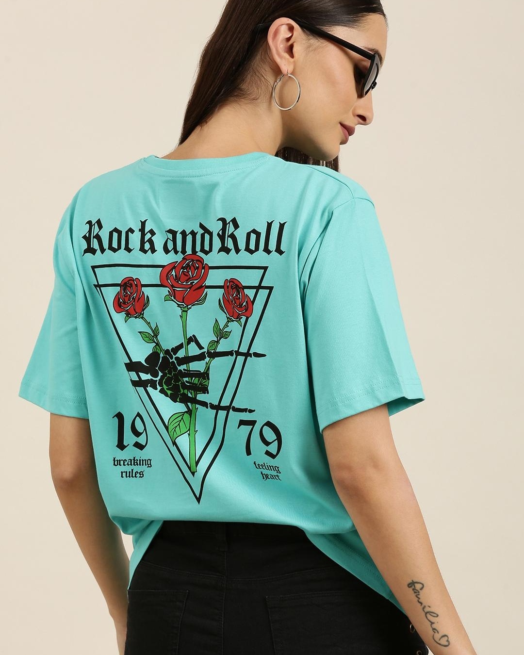 Buy Women's Blue Rock and Roll Graphic Printed Oversized T-shirt Online ...