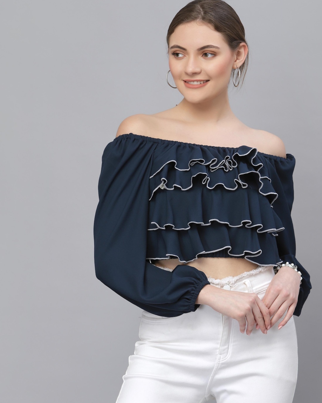 Buy Women's Blue Ruffle Crop Top Online at Bewakoof