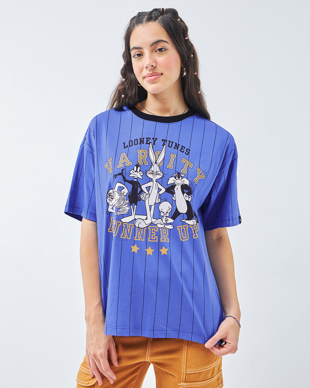 Shop Women's Blue Runner Up Graphic Printed Oversized T-shirt-Back