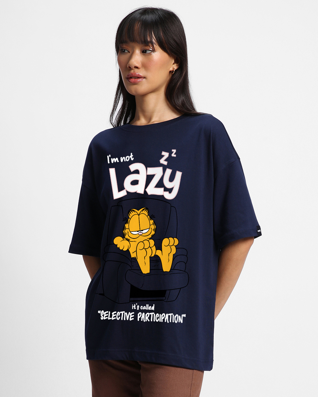 Shop Women's Blue Selective Participation Graphic Printed Oversized T-shirt-Back
