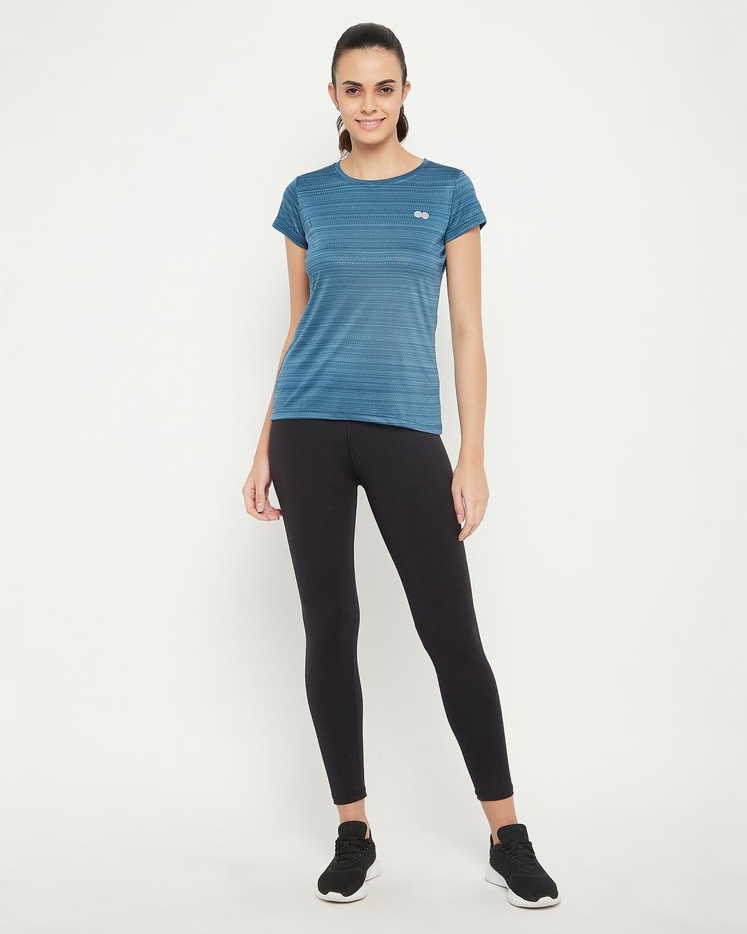 Shop Women's Blue Self Design Slim Fit T-shirt-Back