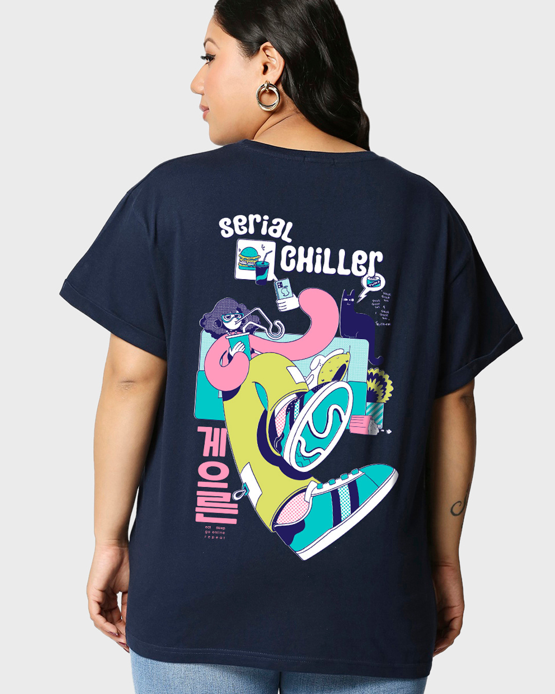 Buy Women S Blue Serial Chiller Graphic Printed Plus Size Boyfriend T