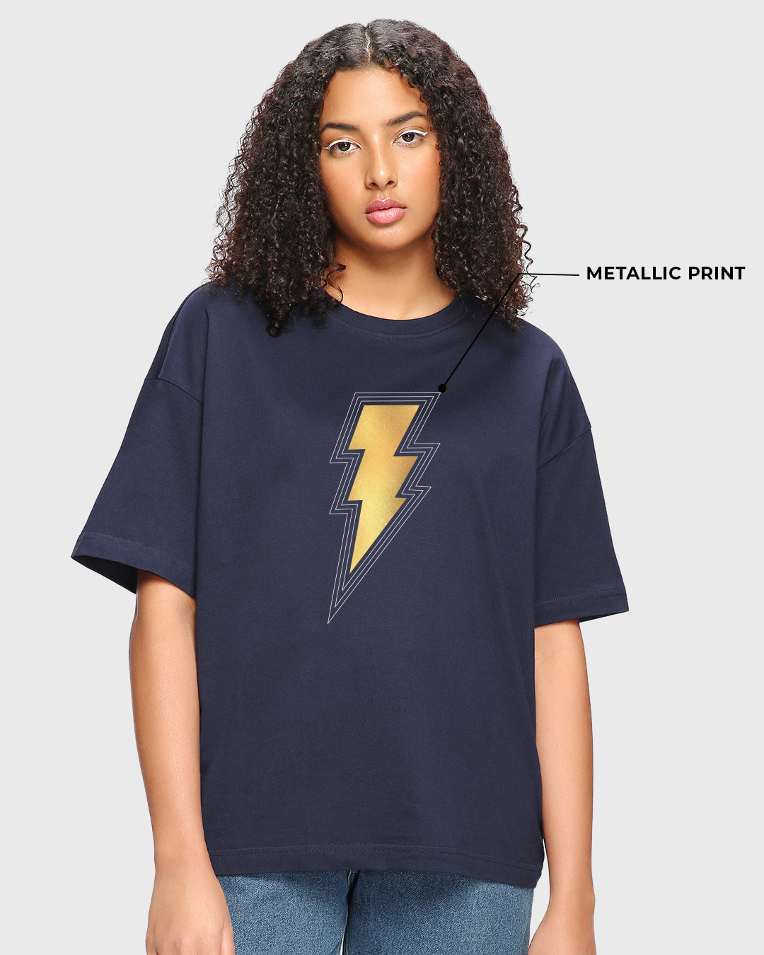 Shop Women's Blue Shazam Logo Graphic Printed Oversized T-shirt-Back