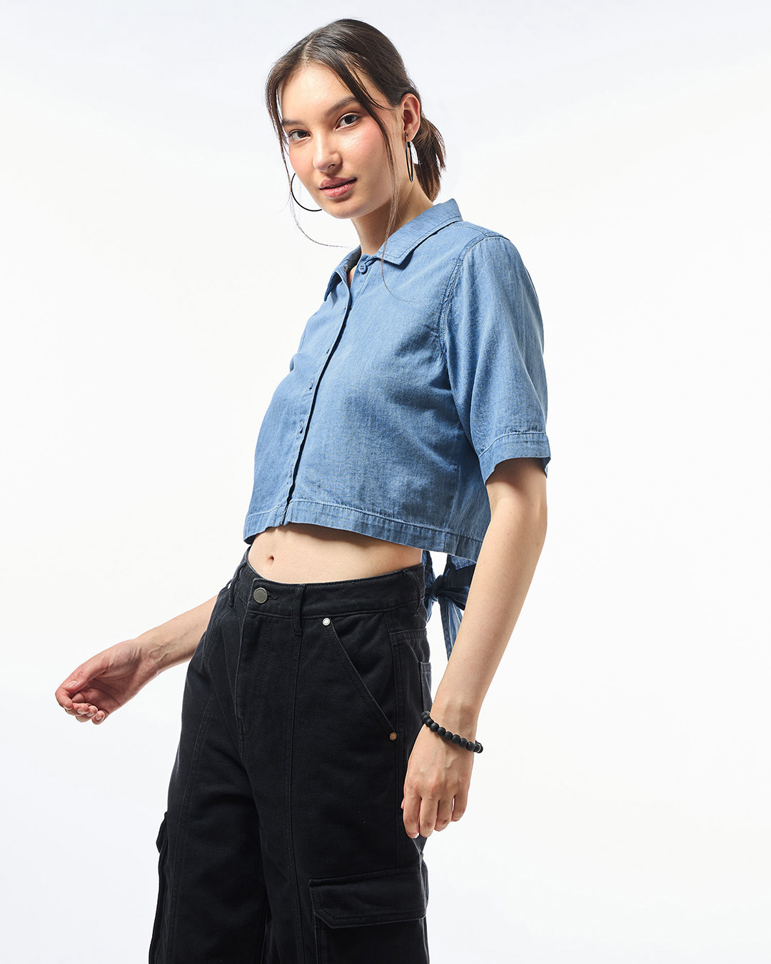 Shop Women's Blue Crop Shirt-Back