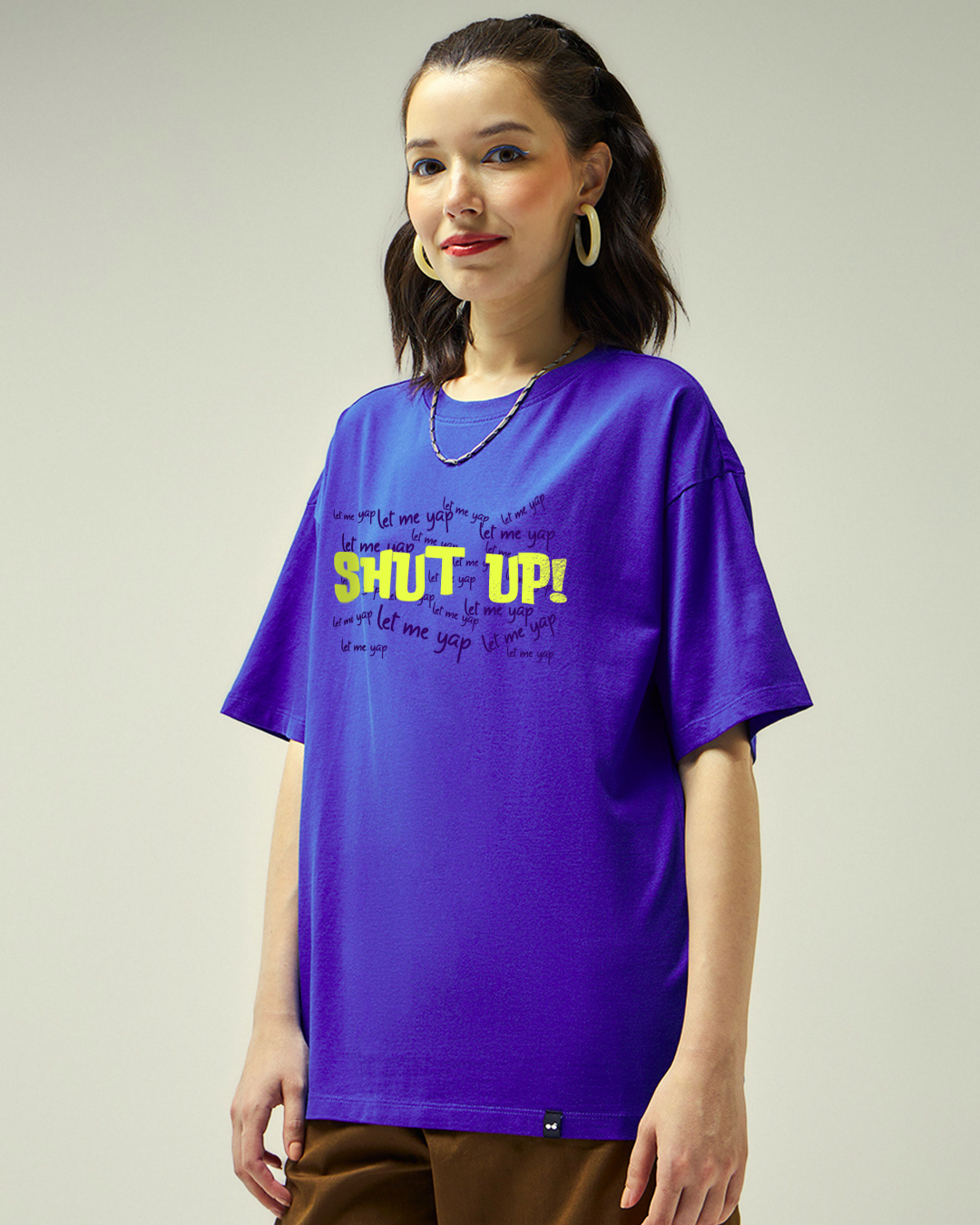 Shop Women's Blue Shut Up Typography Oversized T-shirt-Back