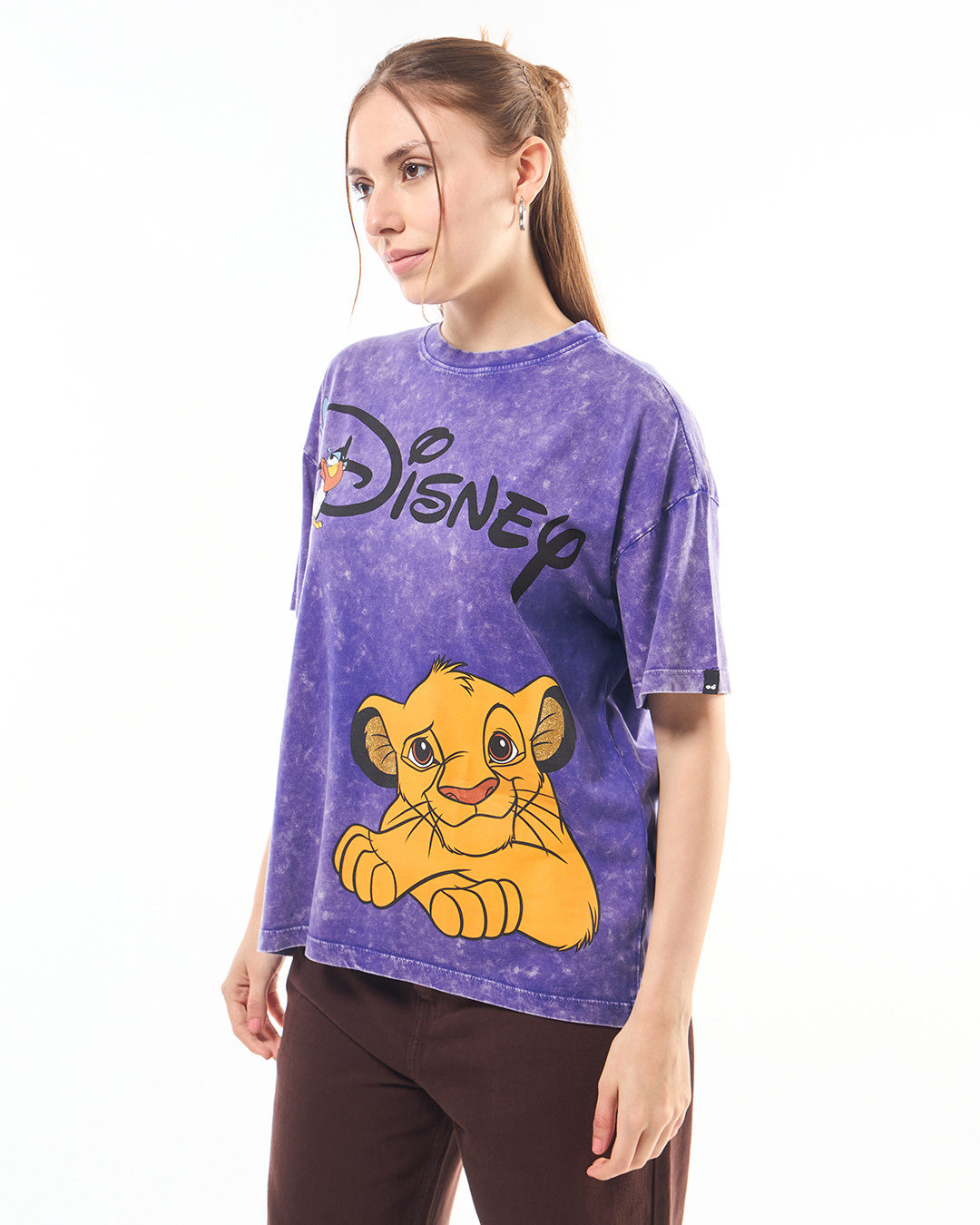Shop Women's Blue Simba Zazu Graphic Printed Oversized Acid Wash T-shirt-Back