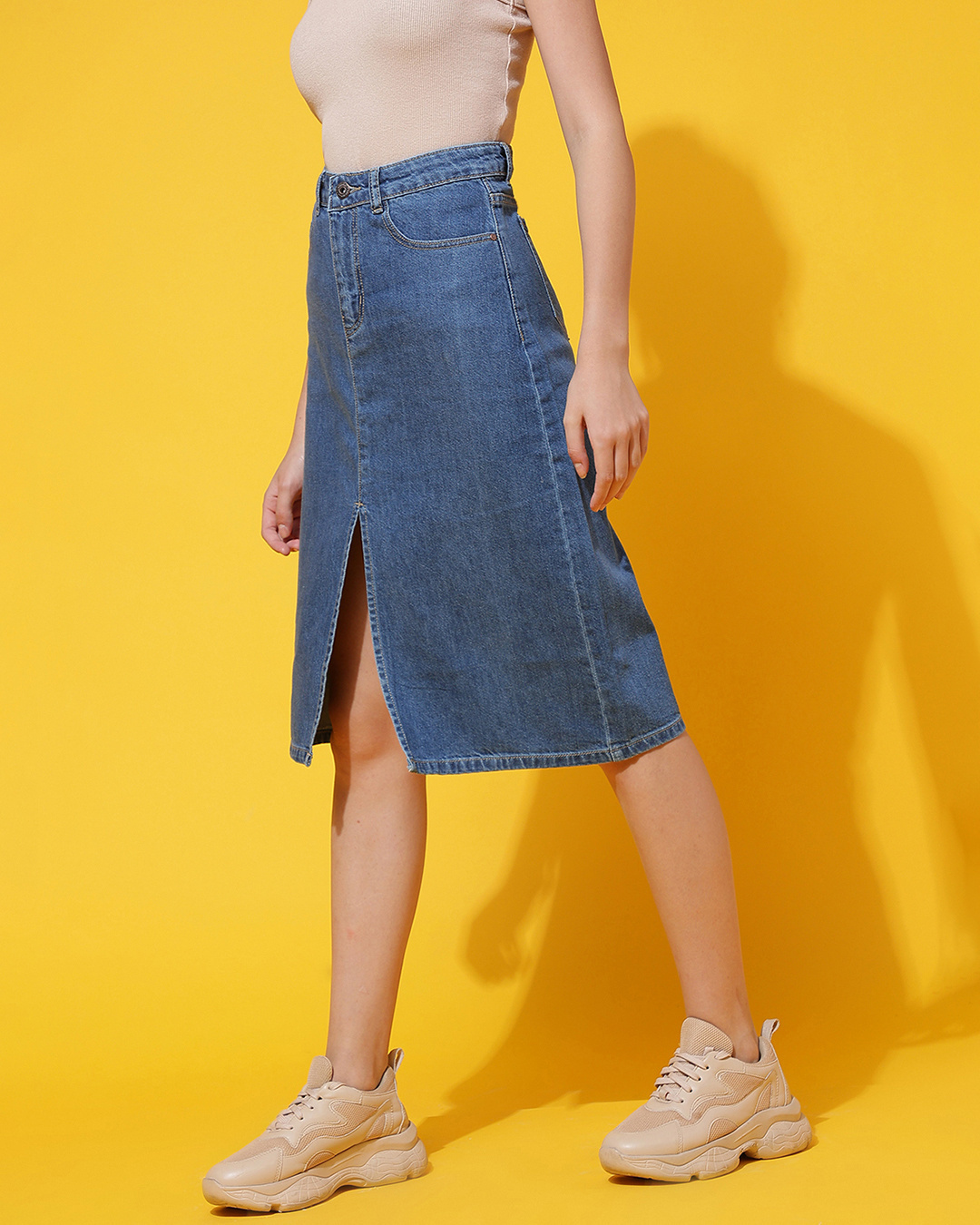 Shop Women's Blue Straight Denim Skirts-Back