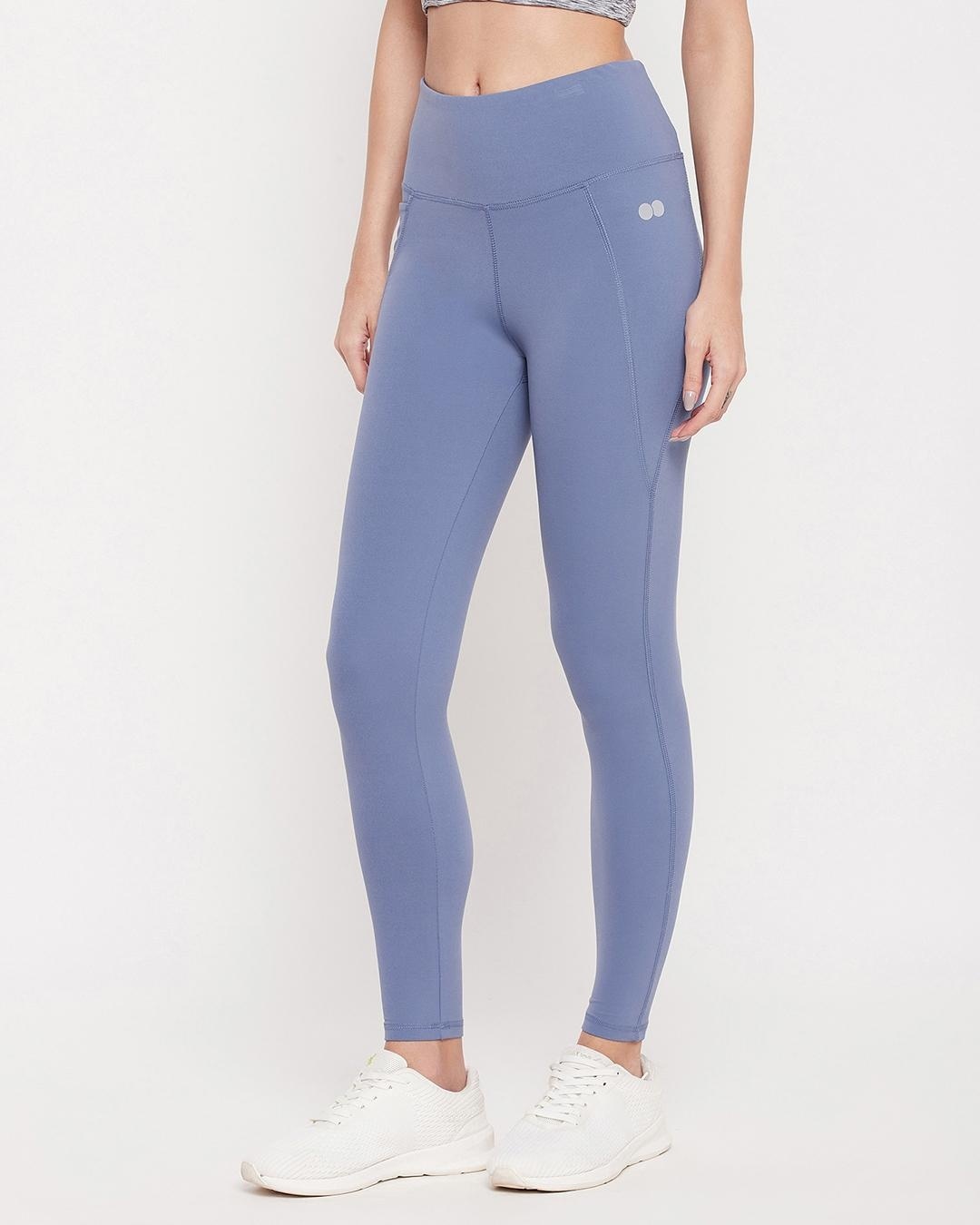 Shop Women's Blue Slim Fit Activewear Tights-Back