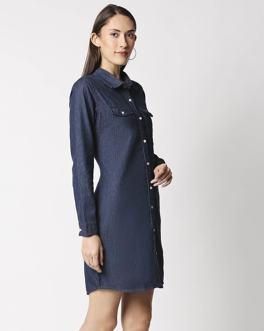 Shop Women's Blue Solid Shirt Dress-Back