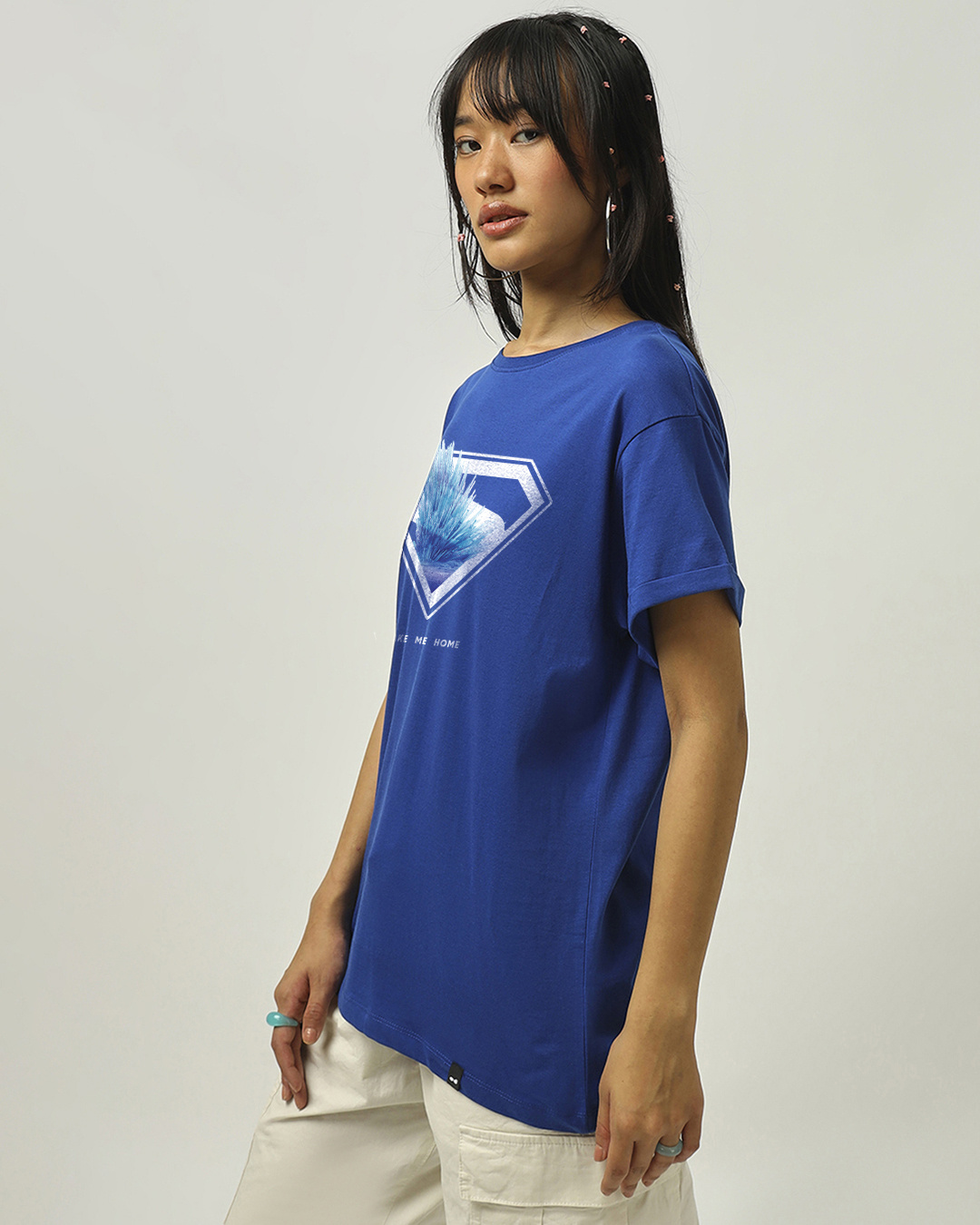Shop Women's Blue Solitude Graphic Printed Boyfriend T-shirt-Back