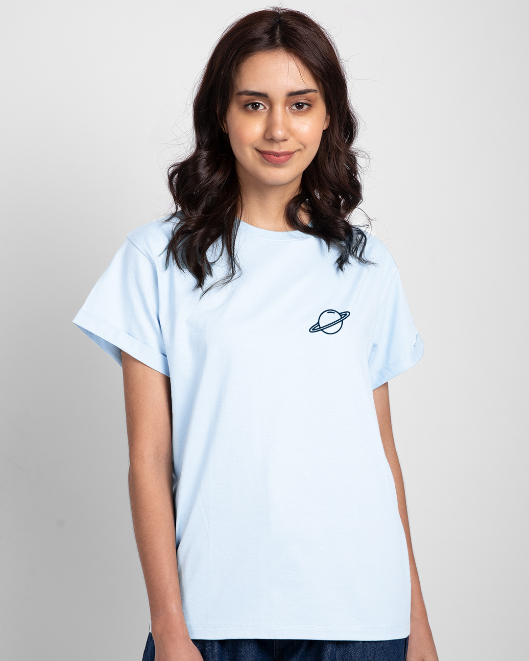 Shop Women's Blue Space Love Graphic Printed Boyfriend T-shirt-Back