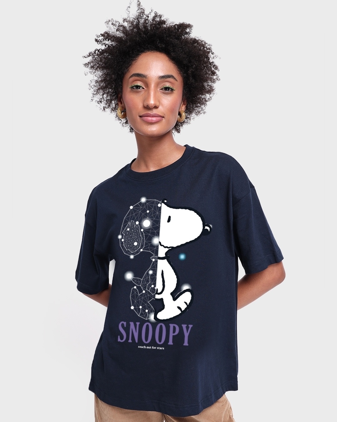 Buy Women's Blue Star Snoopy Graphic Printed Oversized Tshirt for