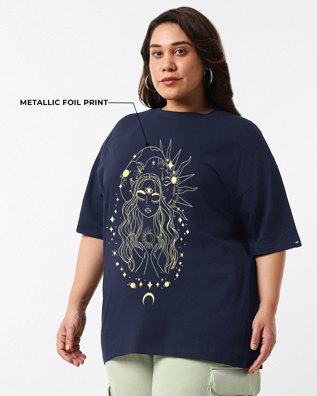 Shop Women's Blue Stardust Soul Graphic Printed Oversized Plus Size T-shirt-Back