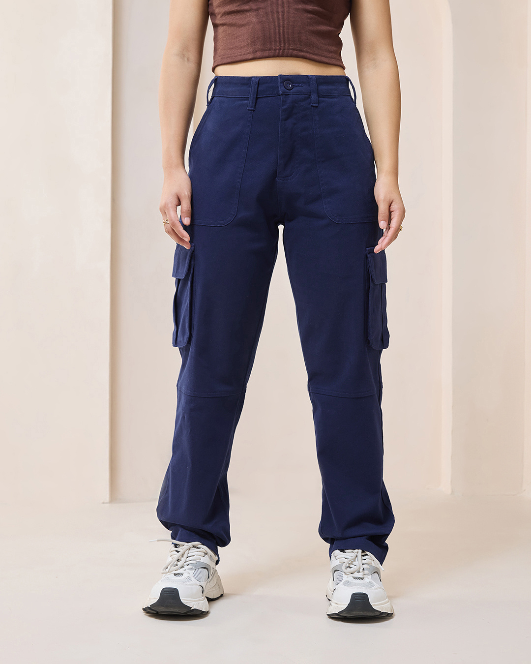 Shop Women's Blue Straight Cargo Pants-Back