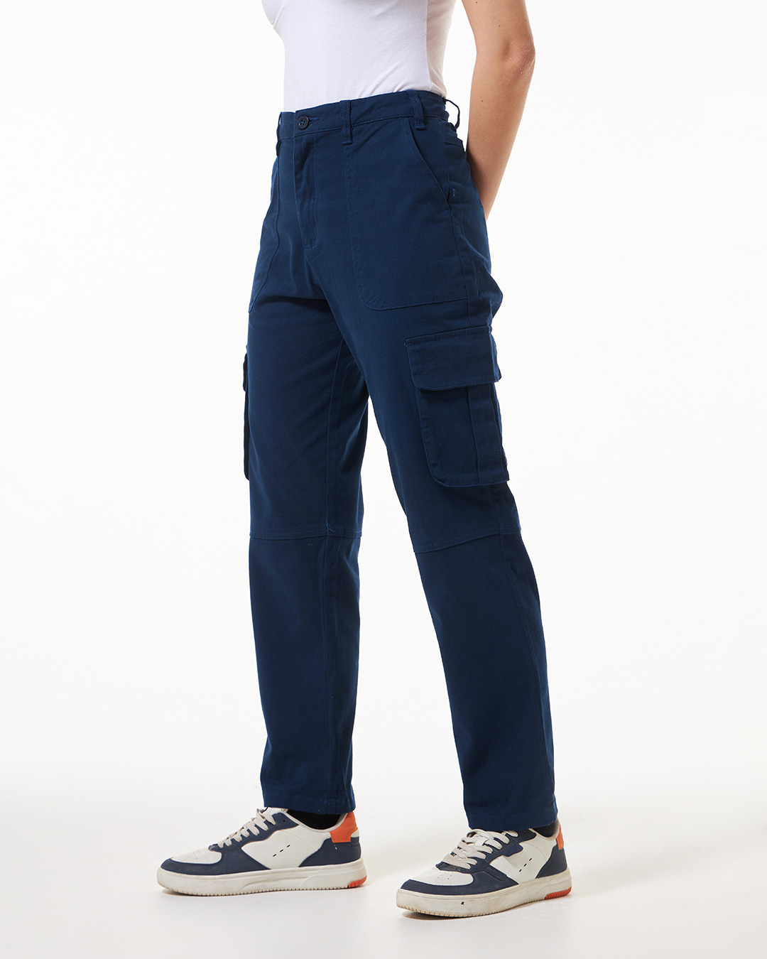 Shop Women's Blue Straight Cargo Pants-Back