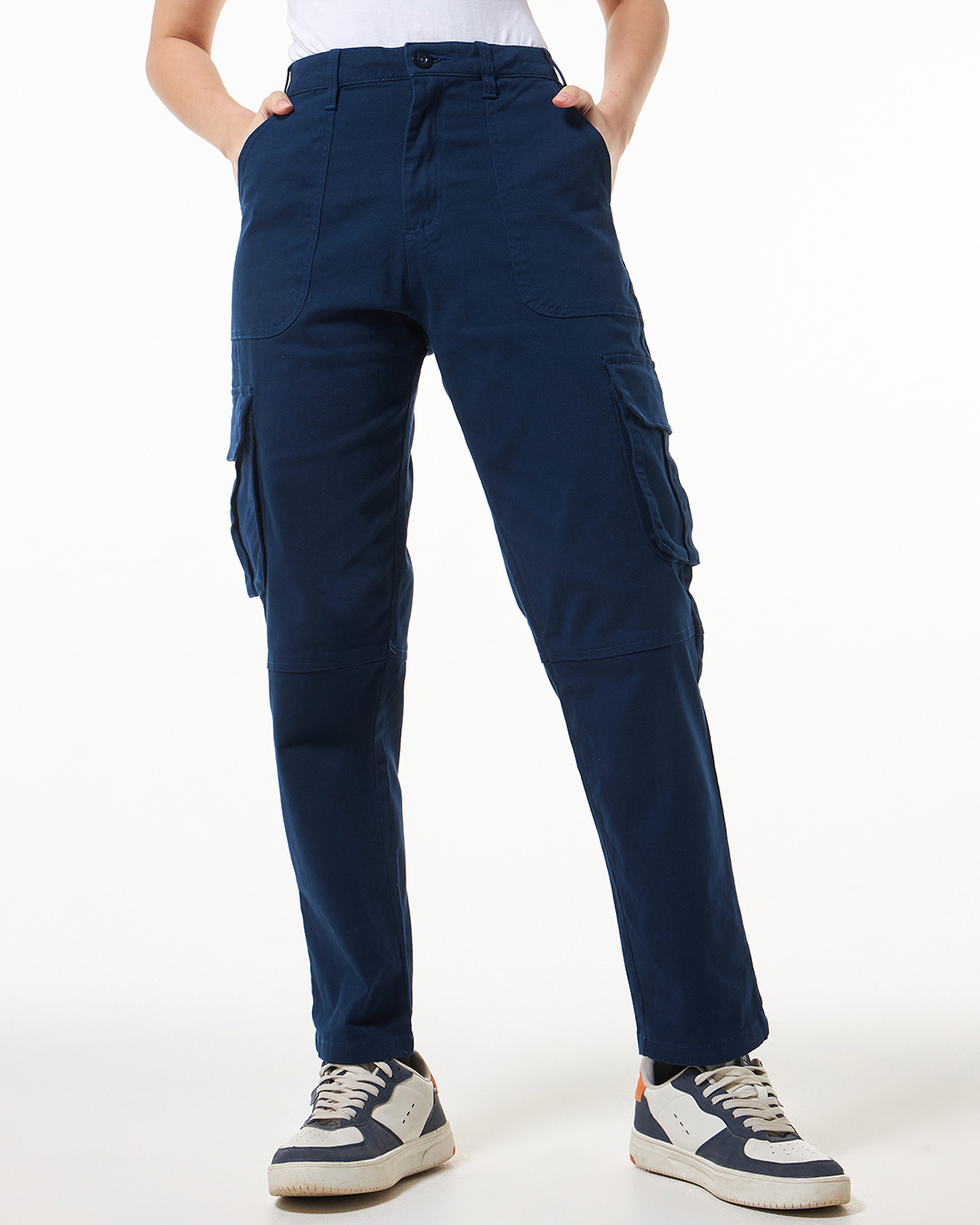 Shop Women's Blue Straight Cargo Pants-Back