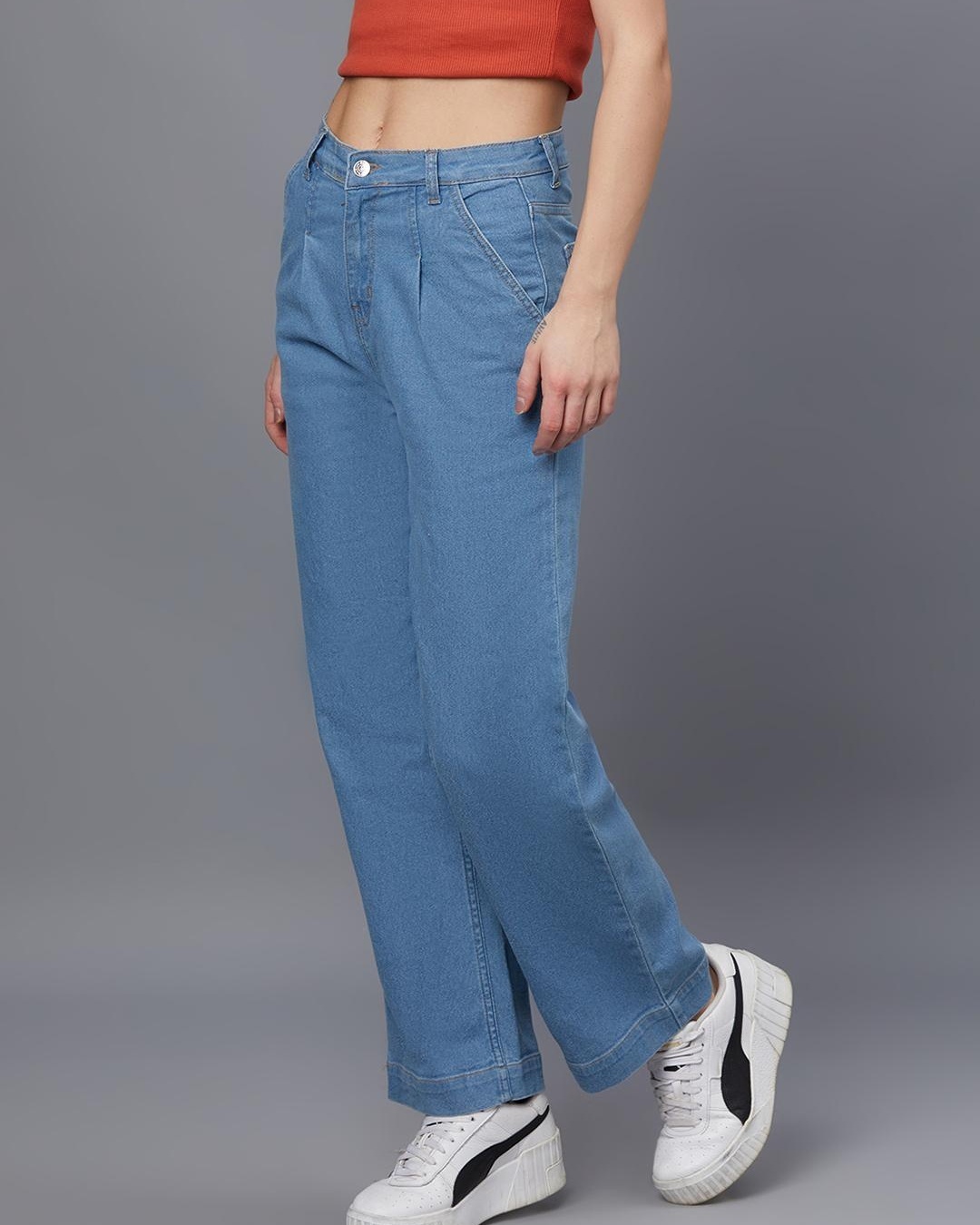 Shop Women's Blue Straight Fit Jeans-Back