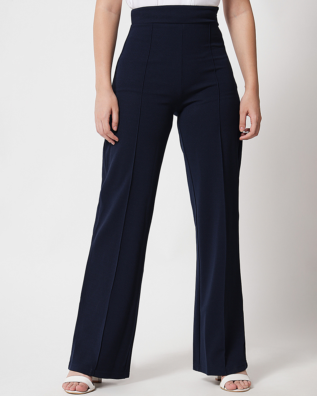 Buy Women's Blue Straight fit Trousers Online at Bewakoof