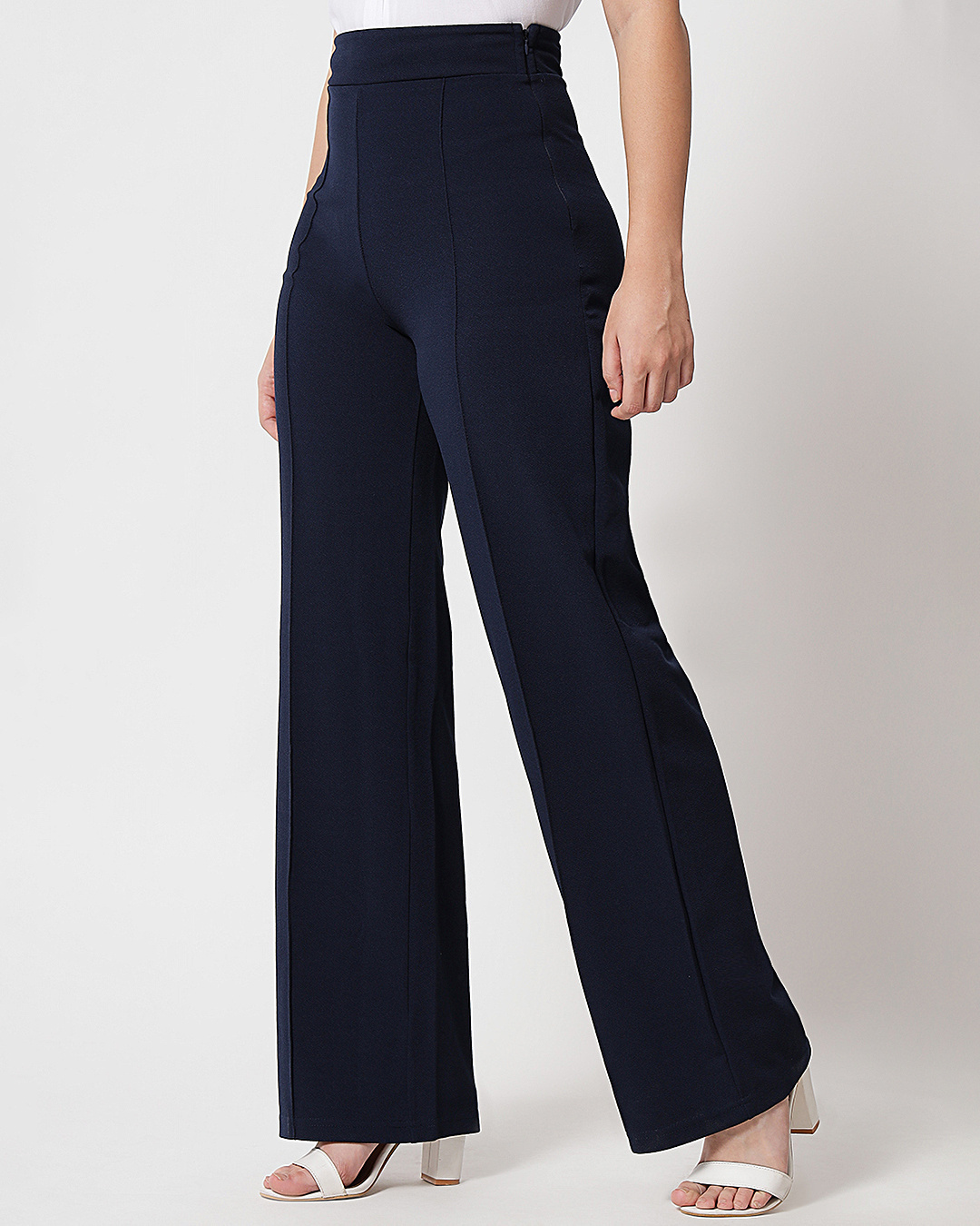 Shop Women's Blue Straight fit Trousers-Back