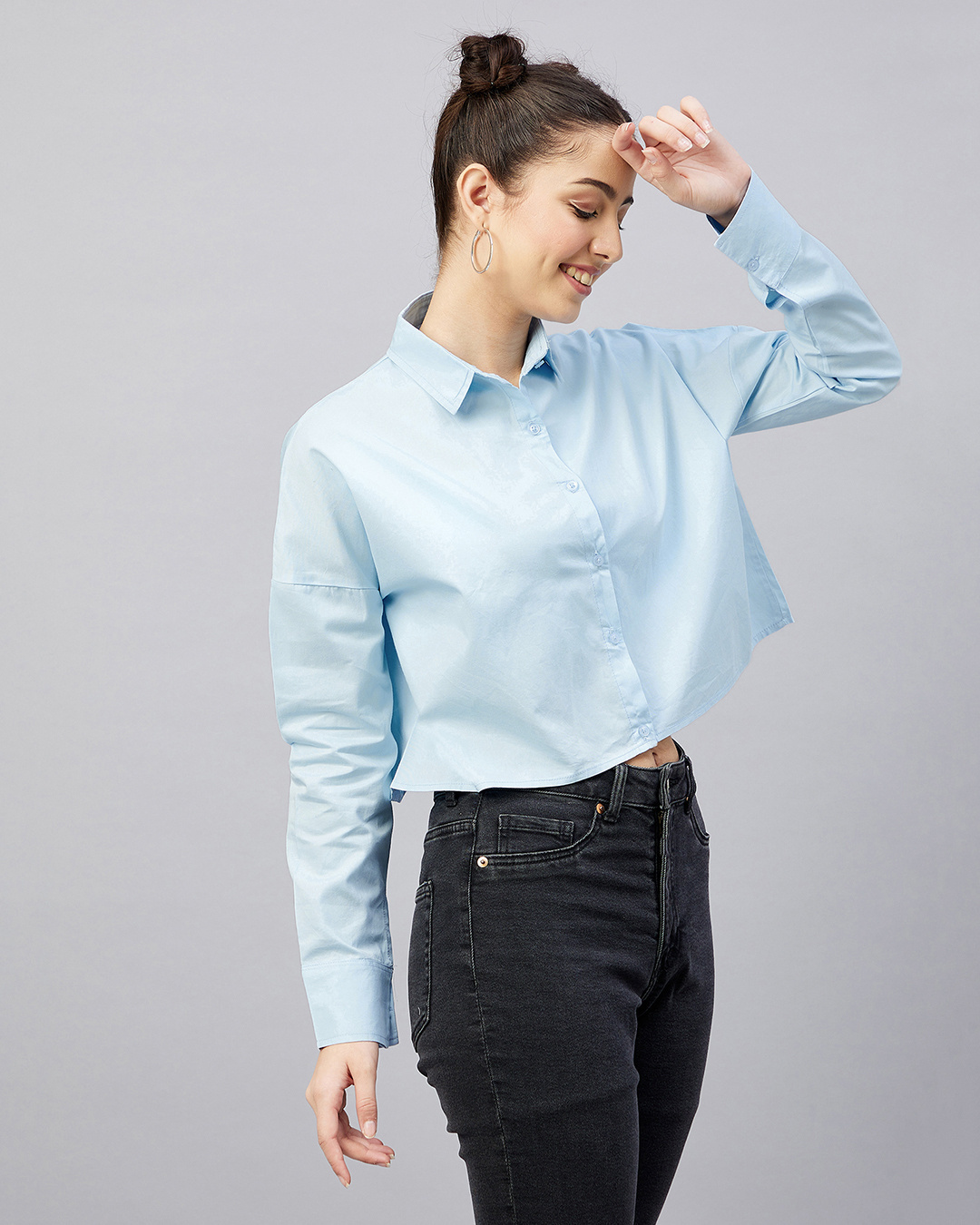Shop Women's Blue Drop Shoulder Crop Shirt-Back